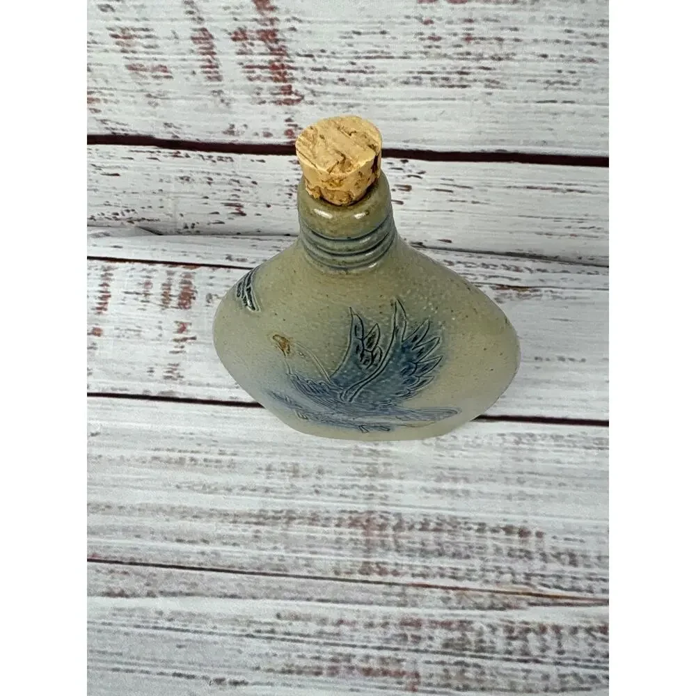 VTG Wisconsin Potter Co Corked Decanter Blue Salt Glaze Eagle Fish 6